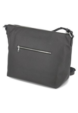 Borsa a tracolla in pelle grigia con superficie testurizzata, chiusura superiore a zip e tasca frontale con zip. Inclusa tracolla regolabile.