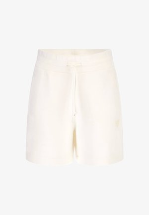 Lichtcrème korte broek van een katoenmix. Heeft een elastische tailleband met trekkoord en een subtiel logo-detail aan de zijkant.