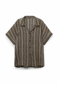 Kurzärmliges Hemd mit Knöpfen in einem beige-braunen Tiermuster. Verfügt über eine lockere Passform und einen aufgeschlagenen Kragen. Leichtes, strukturiertes Material.