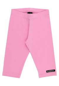 Rosa ekologiska bomullsleggings med en mjuk textur, åtsittande design och ett logomärke på nedre vänstra benet.