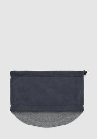 Scaldacollo in pile blu navy e grigio con regolatore nero per una vestibilità aderente, progettato per il comfort durante il freddo.