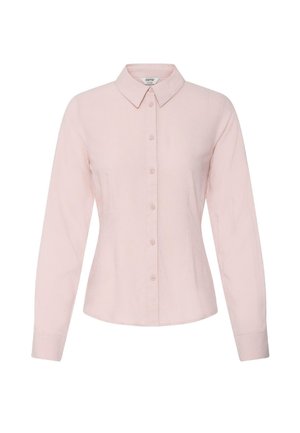 Cămașă roz deschis cu mâneci lungi, nasturi în față, guler ascuțit, talie ajustată și șapte nasturi pe partea din față.