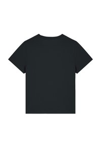 Zwart t-shirt met korte mouwen en een ronde halslijn. Glad textuur en standaard pasvorm, met een effen achterkant zonder grafische elementen of logo's.