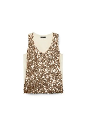Fiorella Rubino, TOP CON PAILLETTES E SCOLLO A V - Débardeur - gold-coloured