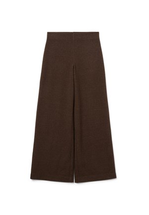 Bruine broek met wijde pijpen gemaakt van stof met een gladde textuur, voorzien van een elastische tailleband en een effen voorkant.