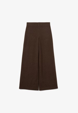 Bruine broek met wijde pijpen gemaakt van stof met een gladde textuur, voorzien van een elastische tailleband en een effen voorkant.