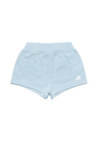 Shorts in cotone azzurro chiaro con vita alta, caratterizzati da una finitura testurizzata e un piccolo logo bianco sul lato.