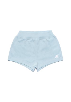 Shorts in cotone azzurro chiaro con vita alta, caratterizzati da una finitura testurizzata e un piccolo logo bianco sul lato.