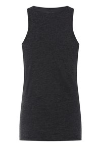 Schwarzes, ärmelloses Tanktop aus leichtem, strukturiertem Stoff. Verfügt über einen runden Ausschnitt und eine glatte Oberfläche ohne sichtbare Logos oder Muster.