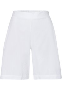 Pantaloni corti bianchi realizzati in tessuto testurizzato, con una vita larga e gambe leggermente svasate. Bordature con una finitura pulita.