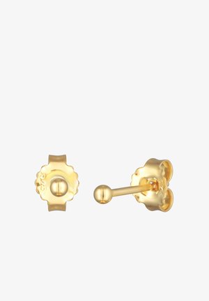 Auksinės auskarų segtukai su gėlių motyvais, pasižymintys tekstūruotu paviršiumi ir suapvalintomis kojelėmis su saugiu kamuoliuku.