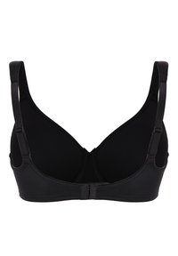 Senza fili nera con tessuto liscio, spalline regolabili e chiusura con ganci e occhielli sul retro. Coppe sagomate per una forma perfetta.
