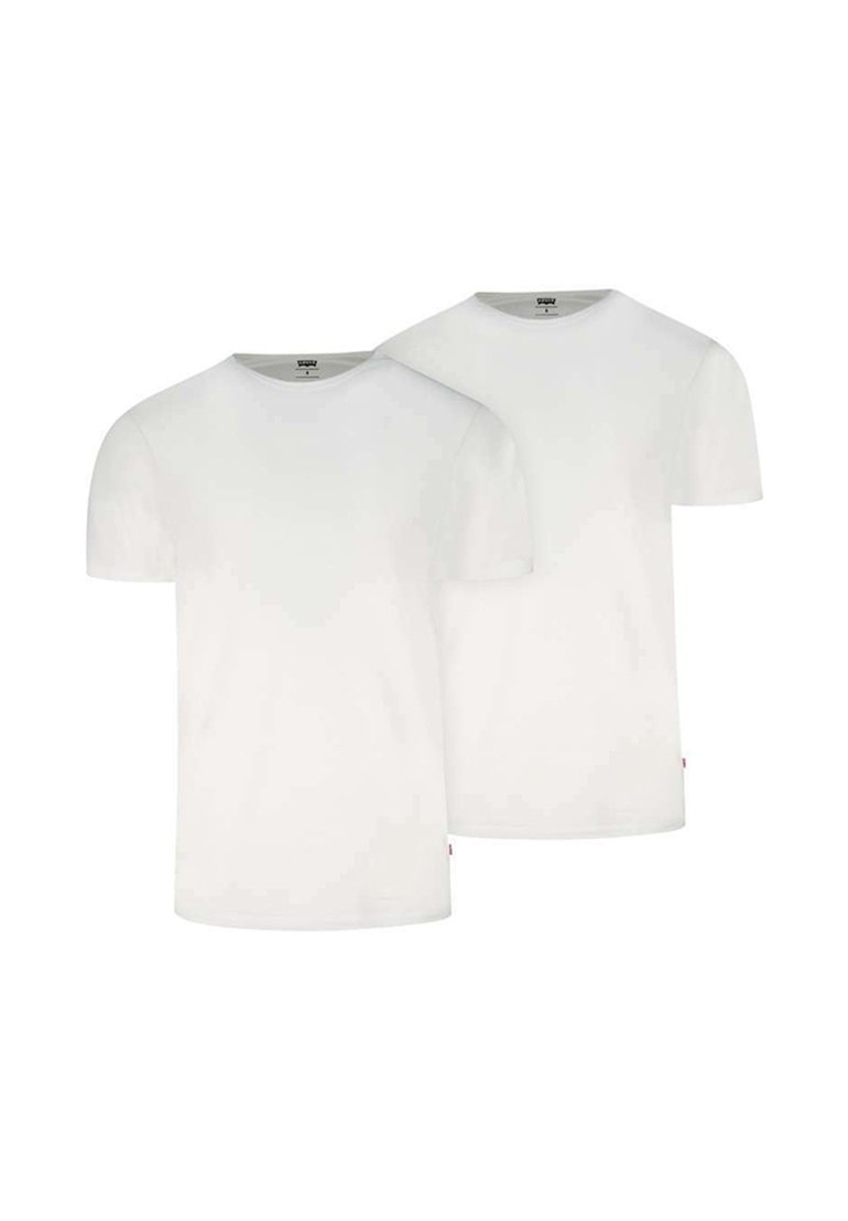 Deux t-shirts blancs unis à manches courtes et col rond, présentés côte à côte sur un fond blanc.