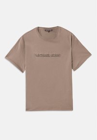 Brun bomulls t-skjorte med rund hals. Har det reliefferte "MICHAEL KORS"-logoen foran. Korte ermer og rett passform.