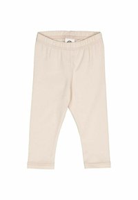 Světle béžové legíny vyrobené z měkké, elastické tkaniny. Mají elastický pás a zakončení na nohavicích. Jednoduchý a štíhlý design.