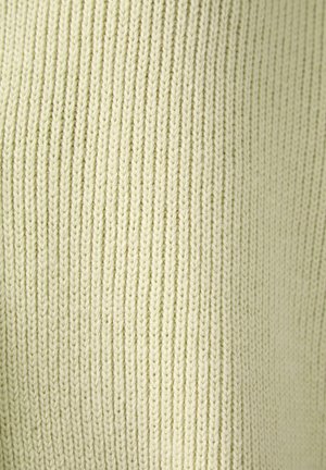 Light green knitted sweater fabric with vertical ribbing texture and subtle variations in color. Smooth finish with uniform stitch pattern.