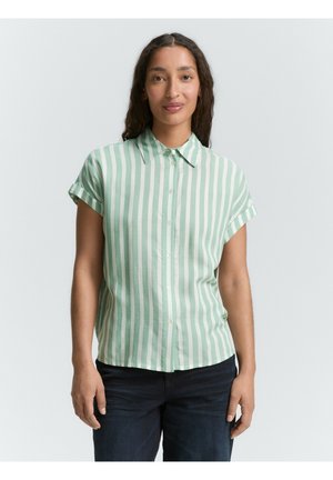 Gombos blúz - faded green off white stripe