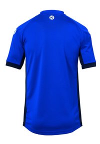 Korte mouwen sportshirt in felblauw, met een marineblauwe zijpaneel, textuurstof en een ronde kraag met logo op de achterkant.