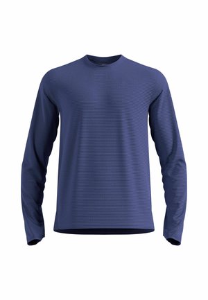 Langärmliges Hemd in Marineblau mit strukturiertem Muster. Rundhalsausschnitt und gerader Saum mit eng anliegenden Ärmeln. Aus leichtem Material gefertigt.