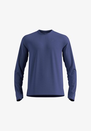 Langärmliges Hemd in Marineblau mit strukturiertem Muster. Rundhalsausschnitt und gerader Saum mit eng anliegenden Ärmeln. Aus leichtem Material gefertigt.