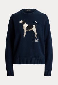 INTARSIA KNIT DOG COTTON SWEATER - Pullover - navy