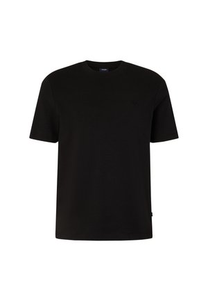 Zwarte T-shirt, ronde hals, korte mouwen, gemaakt van katoen. Bevat een kleine tonale logo op de borst. Gladde textuur, relaxte pasvorm.