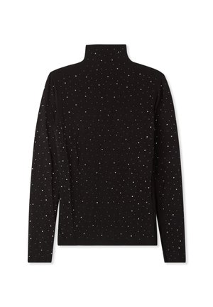 Maglione nero a maniche lunghe con collo alto dal design aderente, caratterizzato da dettagli metallici sparsi su tutta la stoffa.
