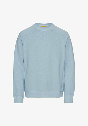 Lichtblauwe sweatshirt met een gestructureerde afwerking, raglanmouwen en ribgebreide boorden en zoom. Beschikt over een ronde crewhals en minimale details.