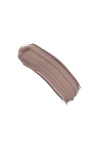 Tratto di vernice marrone chiaro con texture liscia ed allungata, su uno sfondo bianco, che trasmette ricchezza e profondità.