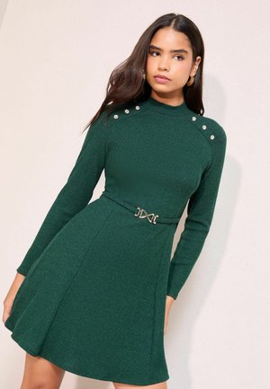 PETITE FIT - LONG SLEEVE BELTED COSY MINI   - Egyenes szabású ruha - green