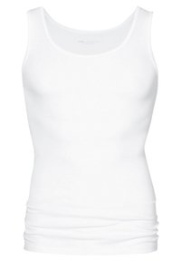 Biała podkoszulka bez rękawów, wykonana w 100% z bawełny. Posiada okrągły dekolt oraz gładką, miękką teksturę.