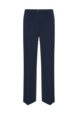 Pantaloni blu navy realizzati in tessuto liscio, con un taglio dritto, tasche anteriori e chiusura con bottone in vita.