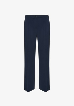 Pantaloni blu navy realizzati in tessuto liscio, con un taglio dritto, tasche anteriori e chiusura con bottone in vita.