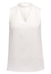 Top blanco sin mangas con escote en V, con tejido texturizado y abertura en la espalda con cierre. Material suave y ligero.