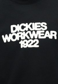 Tissu noir avec un texte blanc audacieux indiquant "DICKIES WORKWEAR 1922" en police stylisée.
