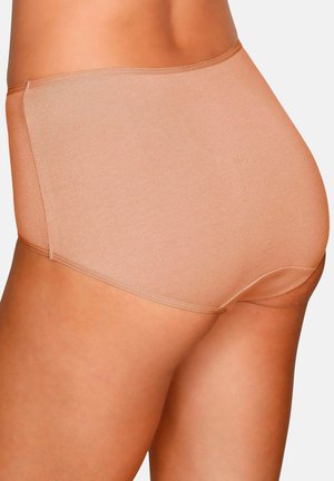 Hochgeschnittene, nahtlose Slips aus leichtem Nude-Stoff mit glatter Textur. Bietet ein Design mit voller Abdeckung und einen elastischen Bund für zusätzlichen Komfort.