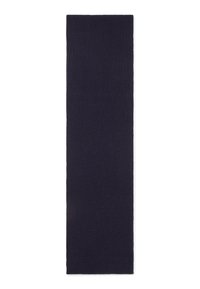 Navy-blau gestrickter Schal in rechteckiger Form, mit gerippter Textur und sauberen Kanten. Das Material wirkt weich und warm, ideal für kaltes Wetter.