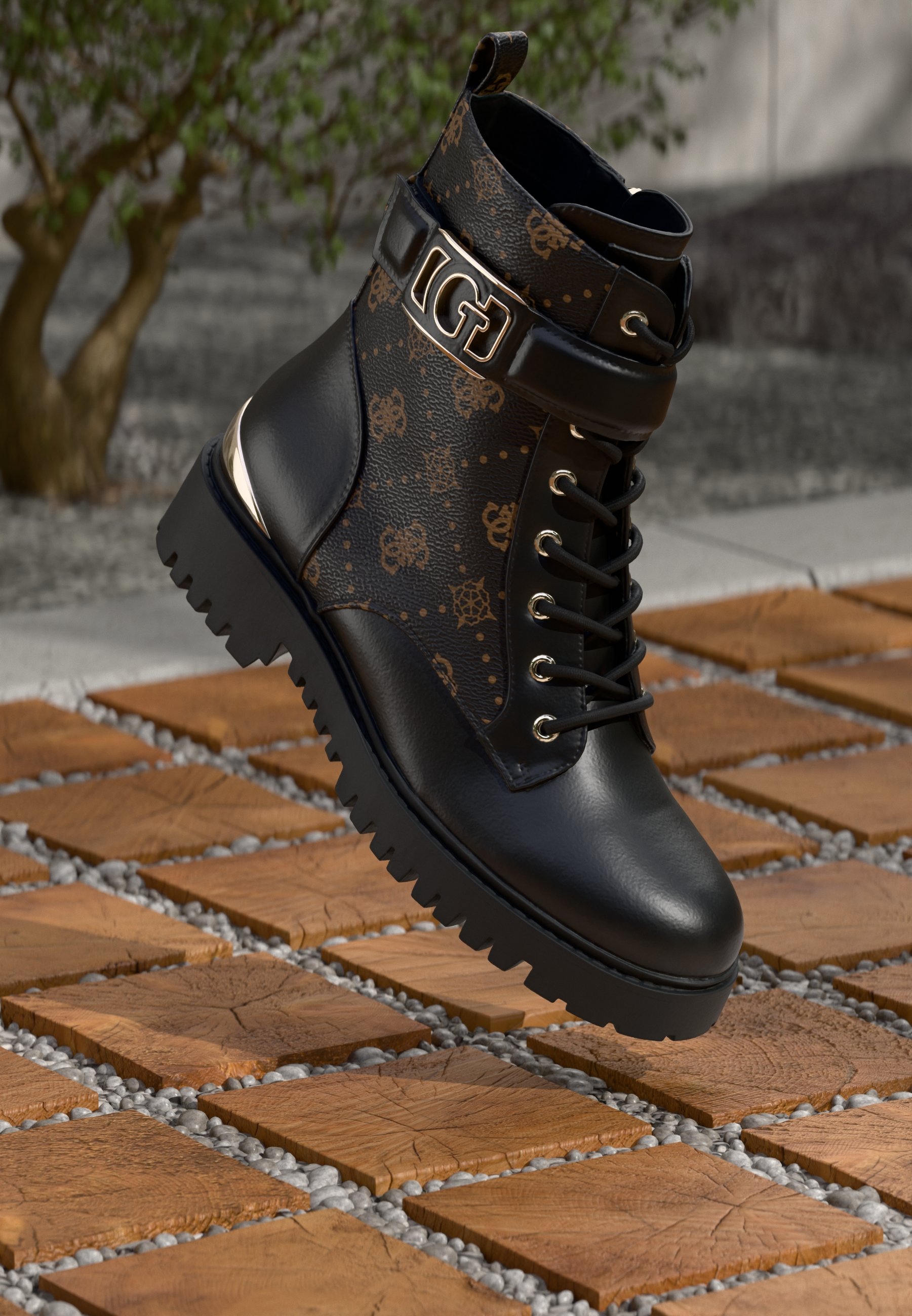 Leather Guess Placing Combat Boots Guess ORANDA Lace-up 