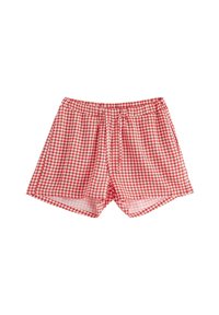 Rød og hvid ternede shorts lavet af letvægtsstof, med elastisk talje og en afslappet pasform.