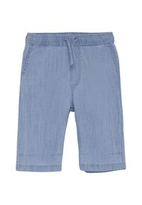 Lichtblauwe shorts van geweven stof, met een elastische tailleband met trekkoord, twee zijzakken en een recht model.
