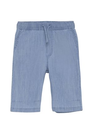 Ljusblå shorts i vävt tyg, med elastisk midja och snörning, två sidofickor och rak passform.