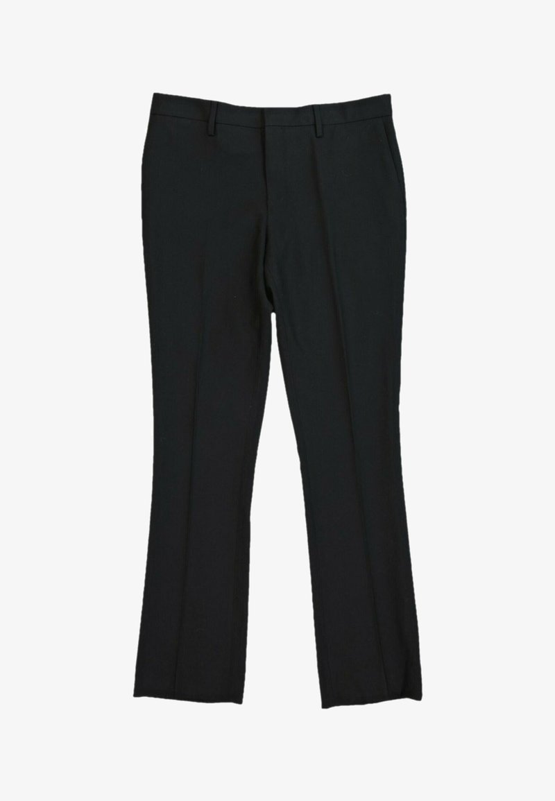 Pantalon formel noir avec passants de ceinture et coupe droite, présenté sur fond blanc.