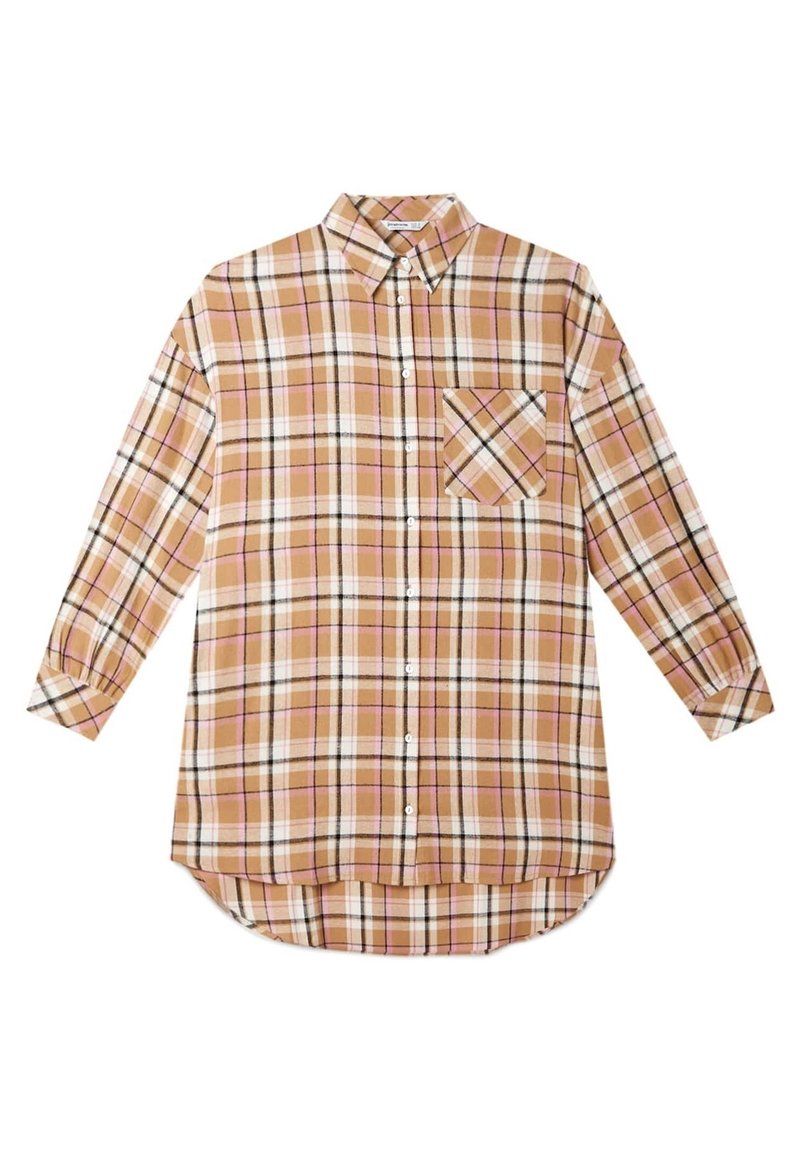 beige check pocket detail long sleeve shirt dress When You Sleep Long Sleeve Mini Dress | Beige | Womens