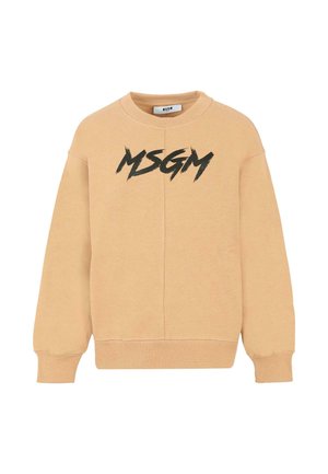 Felpa color pesca realizzata in tessuto morbido, con un logo nero "MSGM" in un font audace e a pennellate sul davanti. Collo rotondo e polsini.