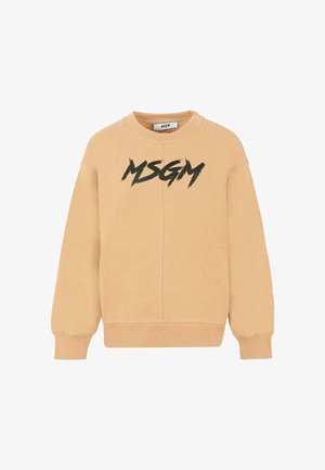 Felpa color pesca realizzata in tessuto morbido, con un logo nero "MSGM" in un font audace e a pennellate sul davanti. Collo rotondo e polsini.