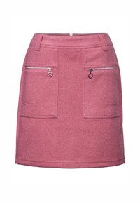 Rosa filt mini kjol med en mjuk textur, som har två framfickor med dragkedja i silverfärg och en bakre dragkedjestängning.