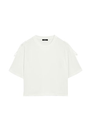 Vit kortärmad t-shirt i bomull med rund halsringning, korta ärmar med justerbara knytband på axlarna och en avslappnad passform.