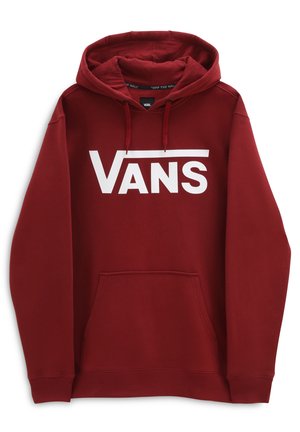Brązowa bluza Vans z białym logo Vans na klatce piersiowej, przednią kieszenią kangur i regulowanym kapturem ze sznurkiem.