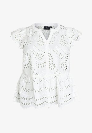 Zizzi, ÄRMELLOSE BLUSE AUS LOCHSTICKEREI MIT RÜSCHEN - Bluse - weiß