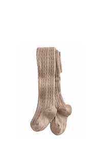 Calze lavorate a maglia beige con un motivo testurizzato, dotate di un design a coste e punte e talloni rinforzati per una maggiore durata.
